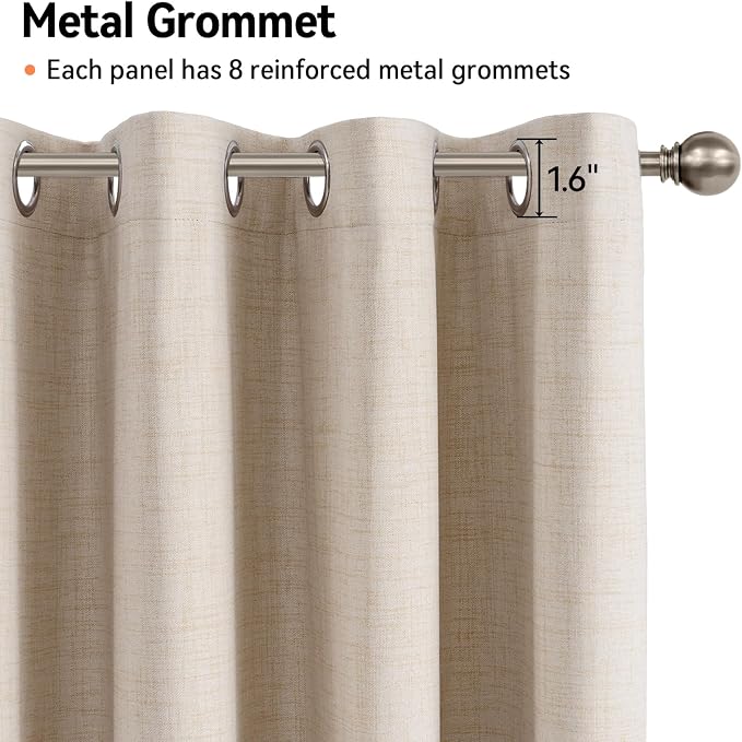 100% Blackout Linen Textured Curtains 63 Inch Long, Oatmeal | 100% Blackout - Image 6