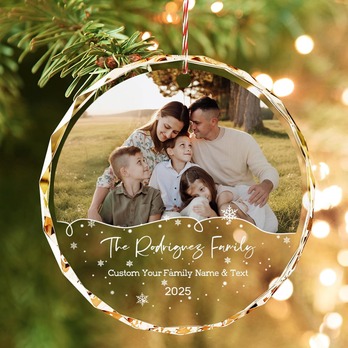 Bemaystar Personalized Family Christmas Ornaments 2025–Custom Crystal Ornament with Photo and Text–Holiday Keepsake Gift for Parents Grandparents Kids–Christmas Tree Decoration