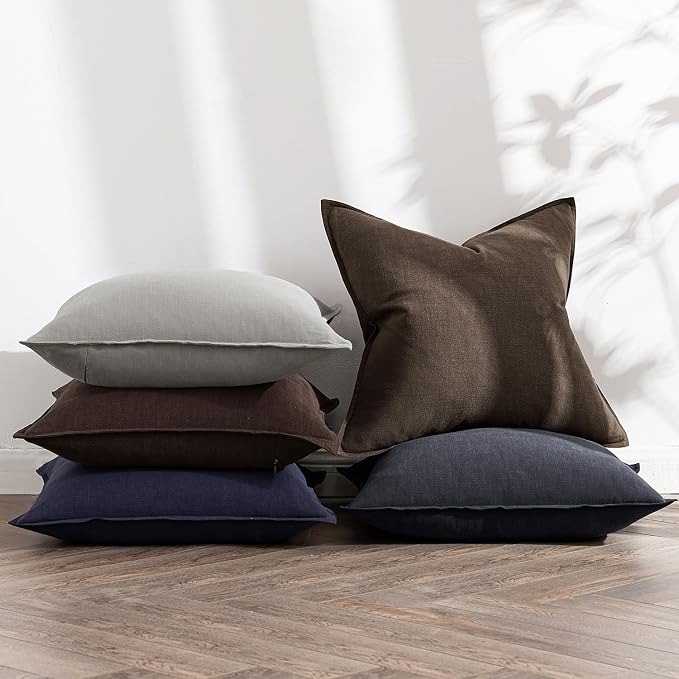 MIULEE Decorative Linen Euro Sham Pillow Covers 24x24 Black | Boho Farmhouse​ - Image 5