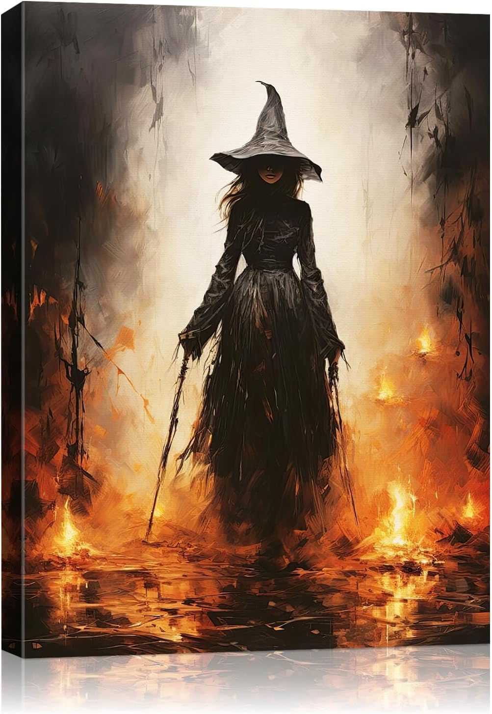 Halloween Canvas Wall Art - Vintage Witche Poster, Gothic Dark Academia Wall Decor, Spooky Halloween Decor for Living Room, Bedroom & Bathroom, Framed Fall Decorations Indoor