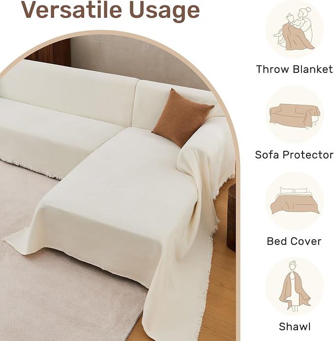 2 Pieces Sectional Couch Covers L Shaped Cover XL Cream White | Thick Washable - Image 6
