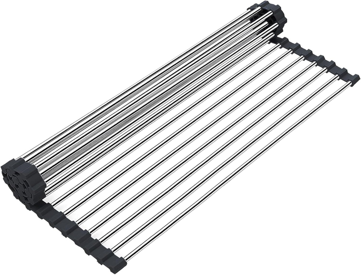 Searik Dish Drying Rack Roll Up Sink Drying Rack, Over The Sink Dish Rack Multi-Use Stainless Steel Dish Drainers Heat Resistant Mat for Drying Draining Trivet (17.7"x13.8")