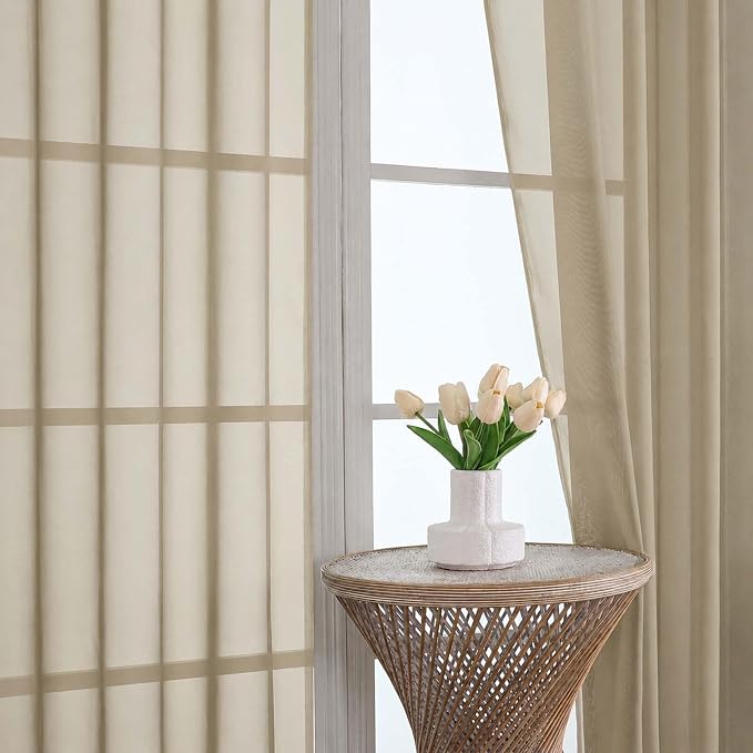 Taupe Sheer Curtains 120 Inches Long 2 Panels Set, 59 Inch Extra Wide Soft Airy - Image 3