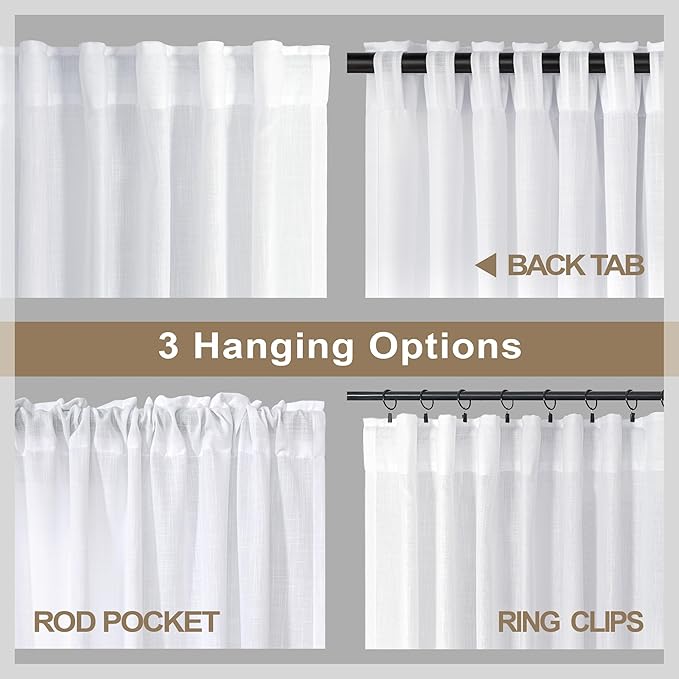 Pitalk White Semi Sheer Curtains 36 Inch Wide - Image 5
