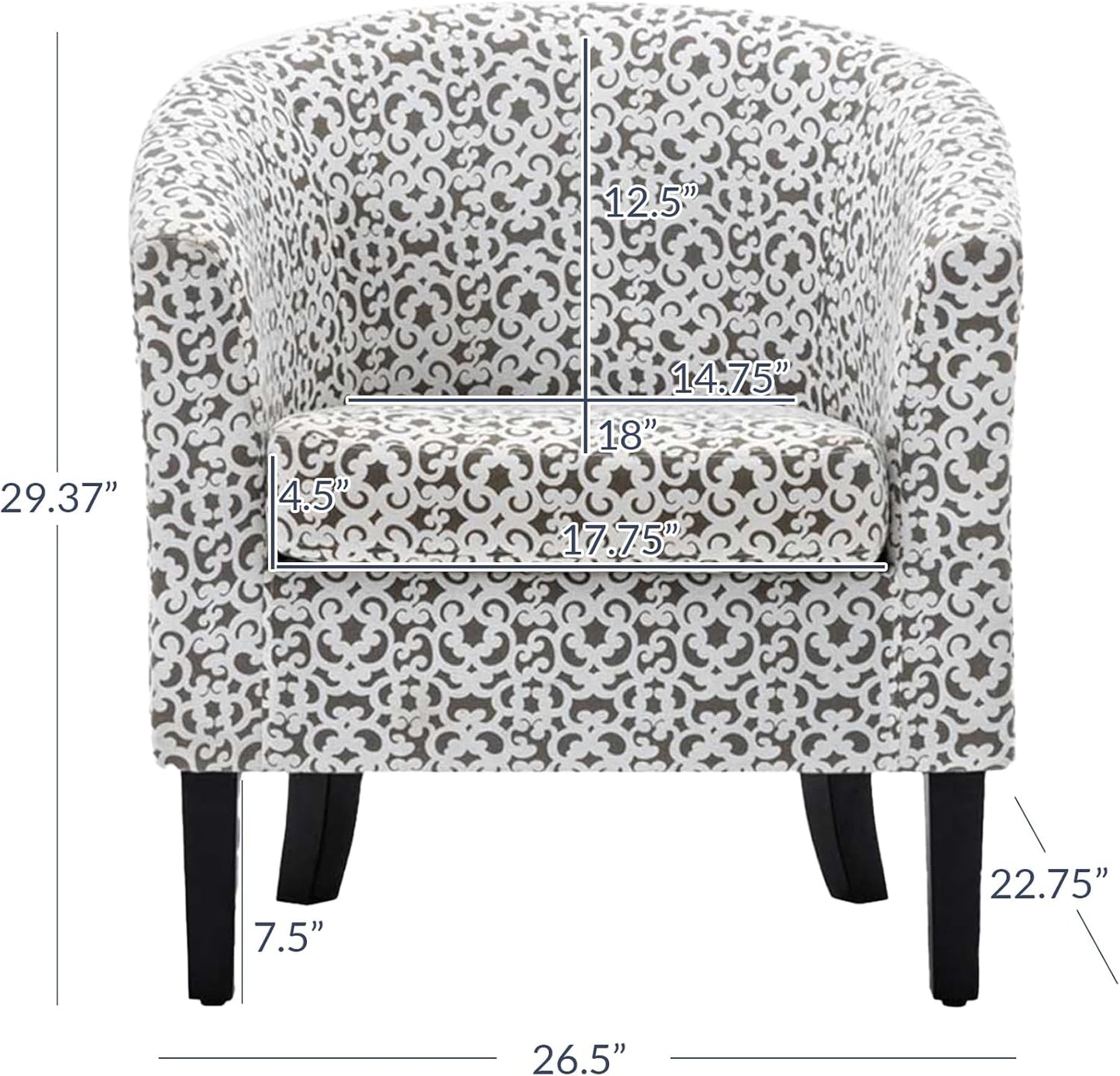 BELLEZE Accent Barrel Chair, Linen Round Chair Club Tub Sofa Corner Chair with Flared Legs and Cozy Soft Padding for Living Room Bedroom Waiting Room - White & Brown