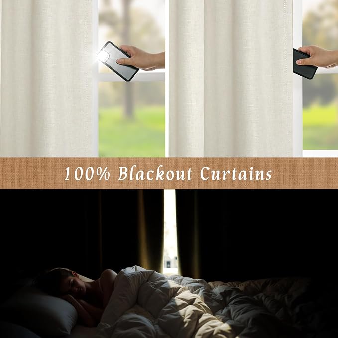 Natural 100% Blackout Linen Curtains 63 Inches 2 Panels, 42 x 63 Inch | Ivory - Image 3