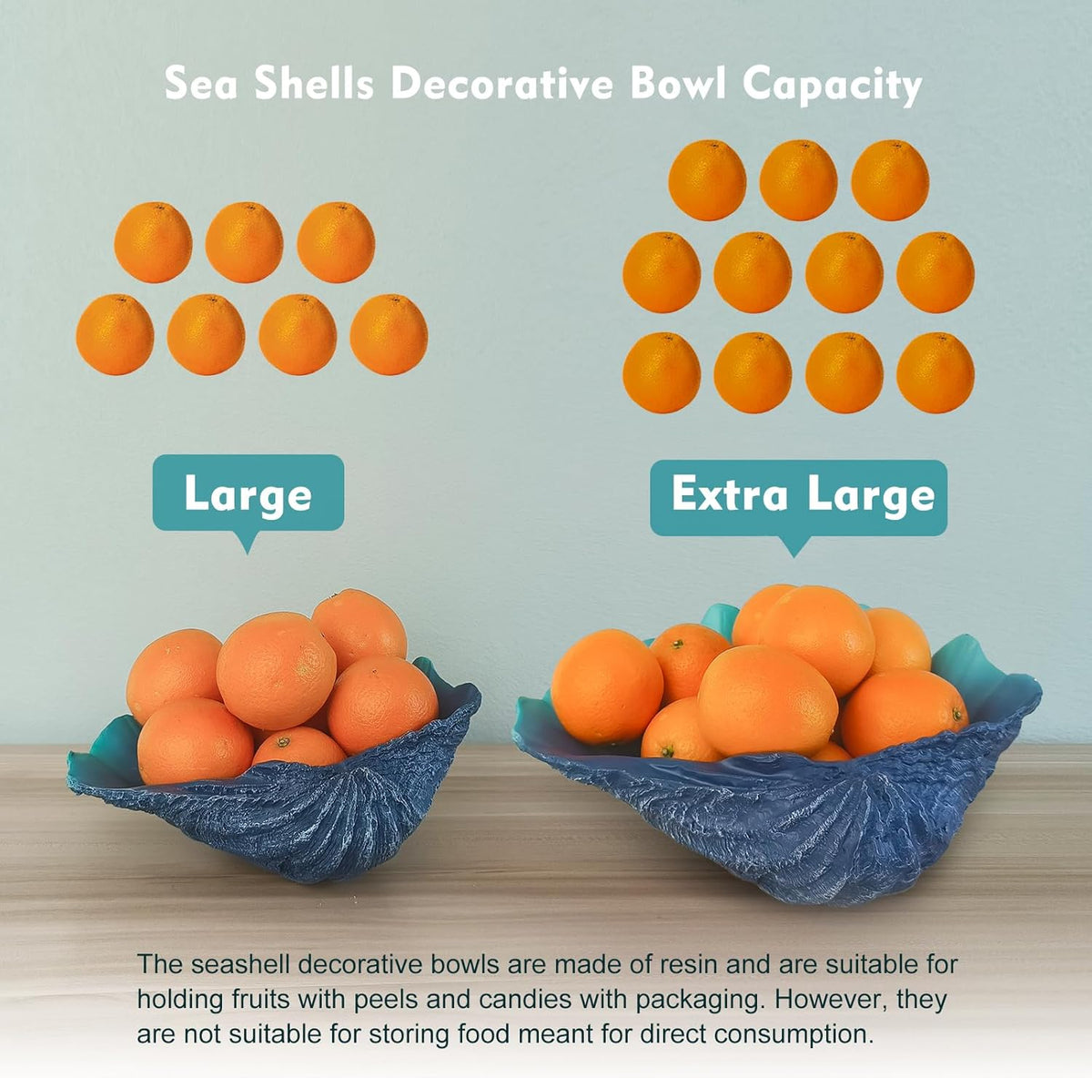 Extra Large Clam Shells Decorative Bowl-Caribbean Blue Sea Shells Decorative Storage Bowls for Coastal Beach theme house table centerpiece decorations & Nautical decor for coffee table-12.4"-1PC