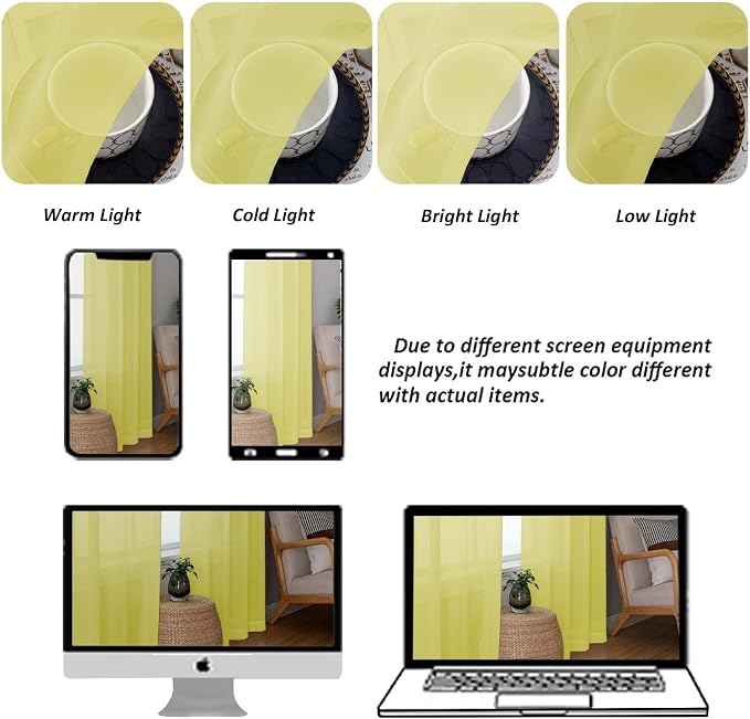 Chyhomenyc Lemon Sheer Curtains 45 Inch Long 2 Panels, Light Filtering Short - Image 8