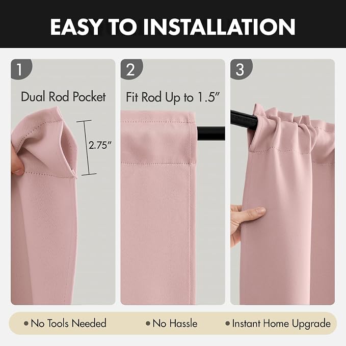 MIULEE 4-Panel 36 Inch Blackout Kitchen Tier Curtains Over Sink Light Pink | - Image 5