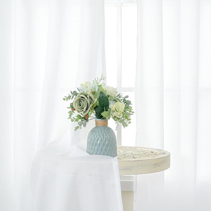 YoungsTex White Linen Semi Sheer Curtains 42 X 63 Inch Length 2 Panels | Light - Image 5
