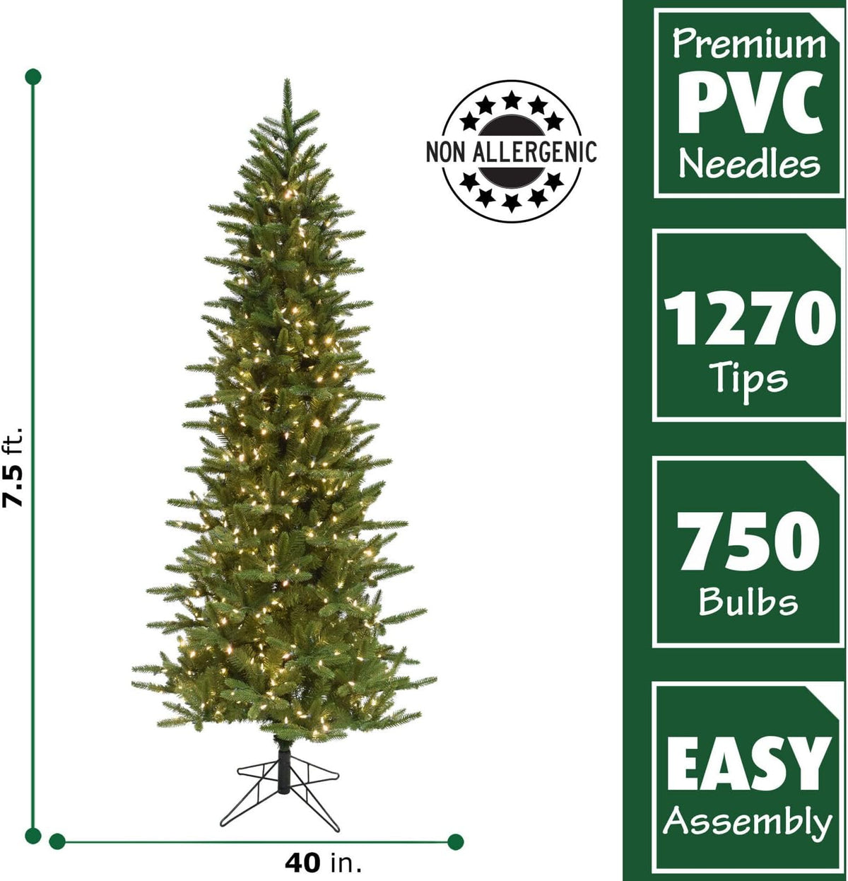 Fraser Hill Farm 7.5-Ft. Carmel Pine Slim Artificial Christmas Tree with White Incandescent Smart Lights and Stand, Prelit Foldable Fake Tree with Realistic Foliage for Home Decoration
