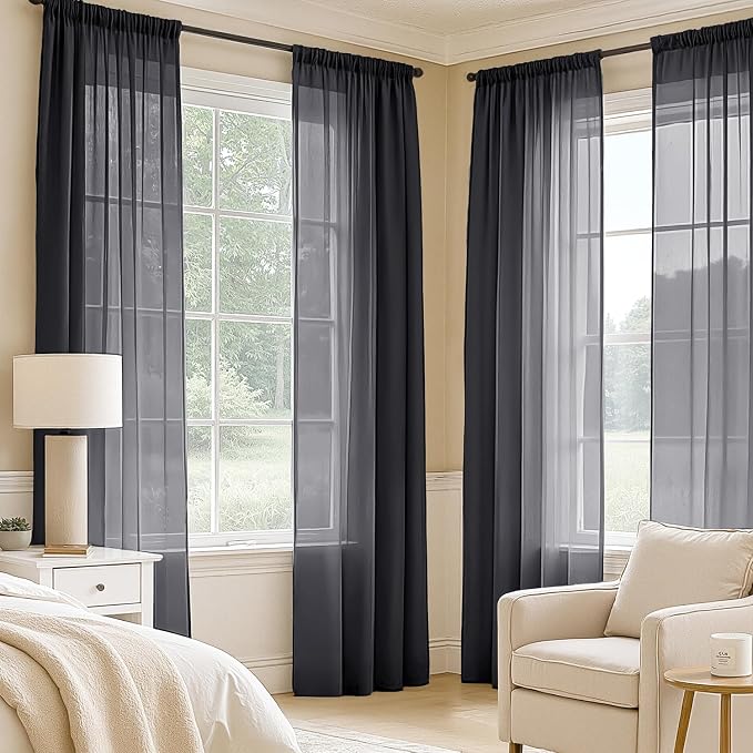 MIULEE Black Sheer Curtains 96 Inches Long 4 Panels 54 x 96 Inches | Light - Image 2