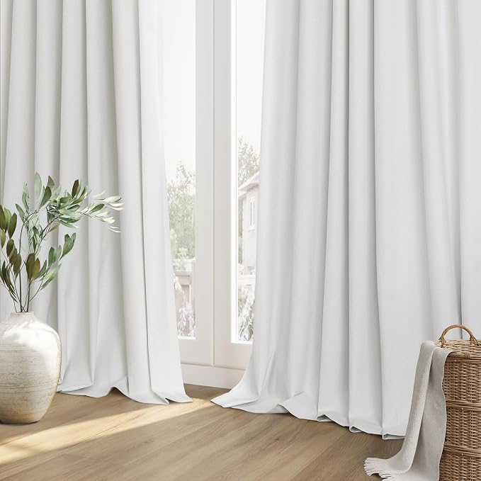 Off White 100% Blackout Linen Curtains 72 Inch Length 2 Panels Set - Image 7
