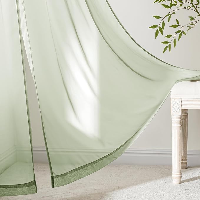 MIULEE Sage Green Sheer Curtains 96 Inches Long 4 Panels 42 x 96 Inches | Light - Image 6
