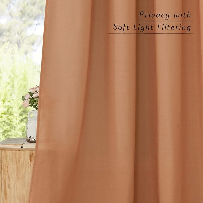 NICETOWN Thick Linen Burnt Orange Curtains 63 inches Long, Grommet Linen Weave - Image 5