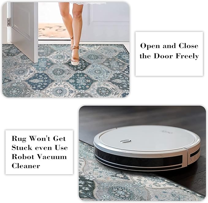 Lahome Moroccan Washable Runner Rug, 2x6 Blue Kitchen Runners - Image 4