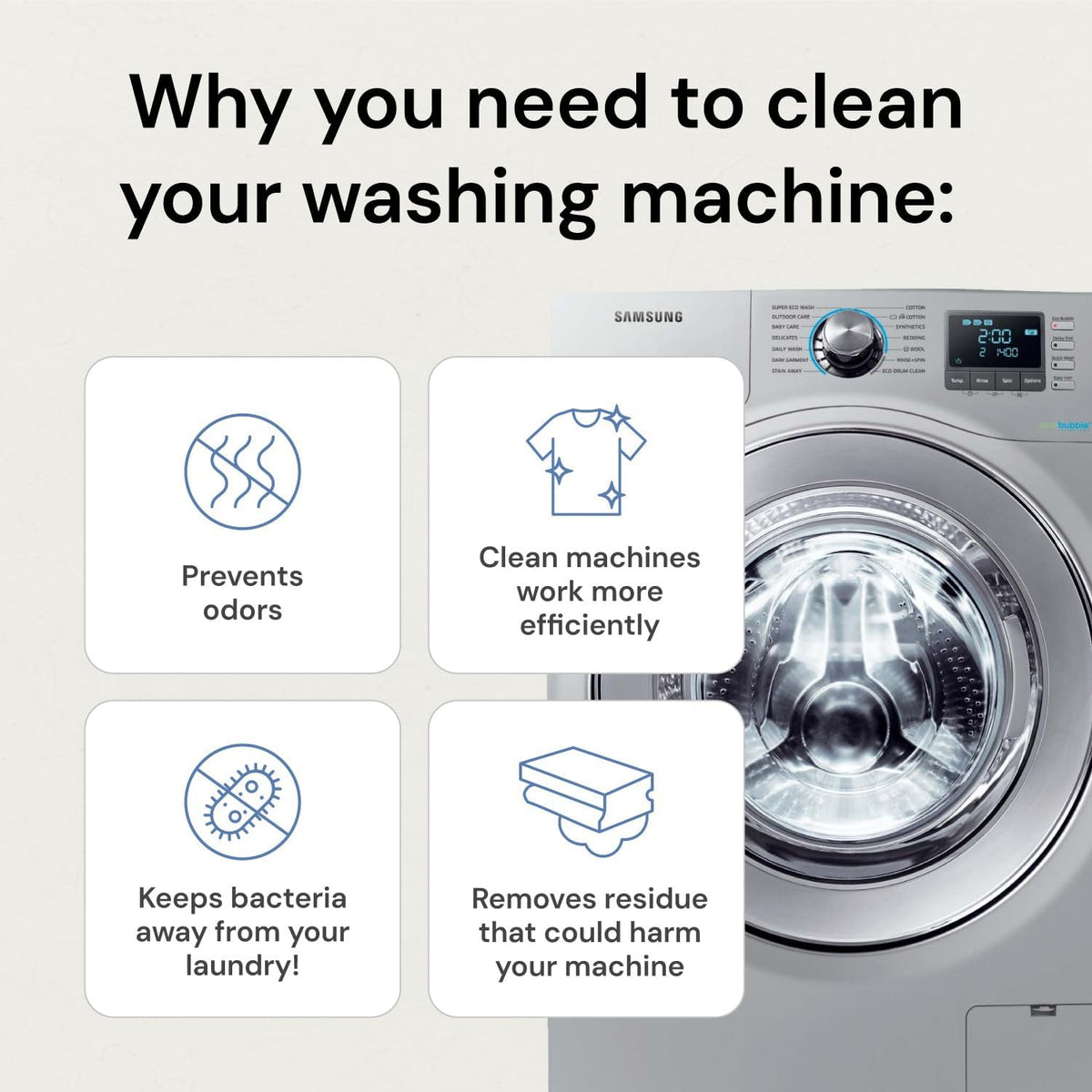 Grab Green Washing Machine Cleaner, 2 Count, Fragrance Free, Mineral Based Removes Deposits and Odors, Naturally Cleans