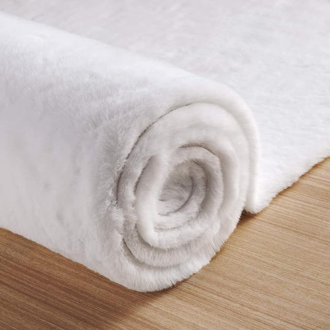 ORINOVA White Faux Rabbit Shaggy Fur Rug 4x6 Area Rugs - Image 8