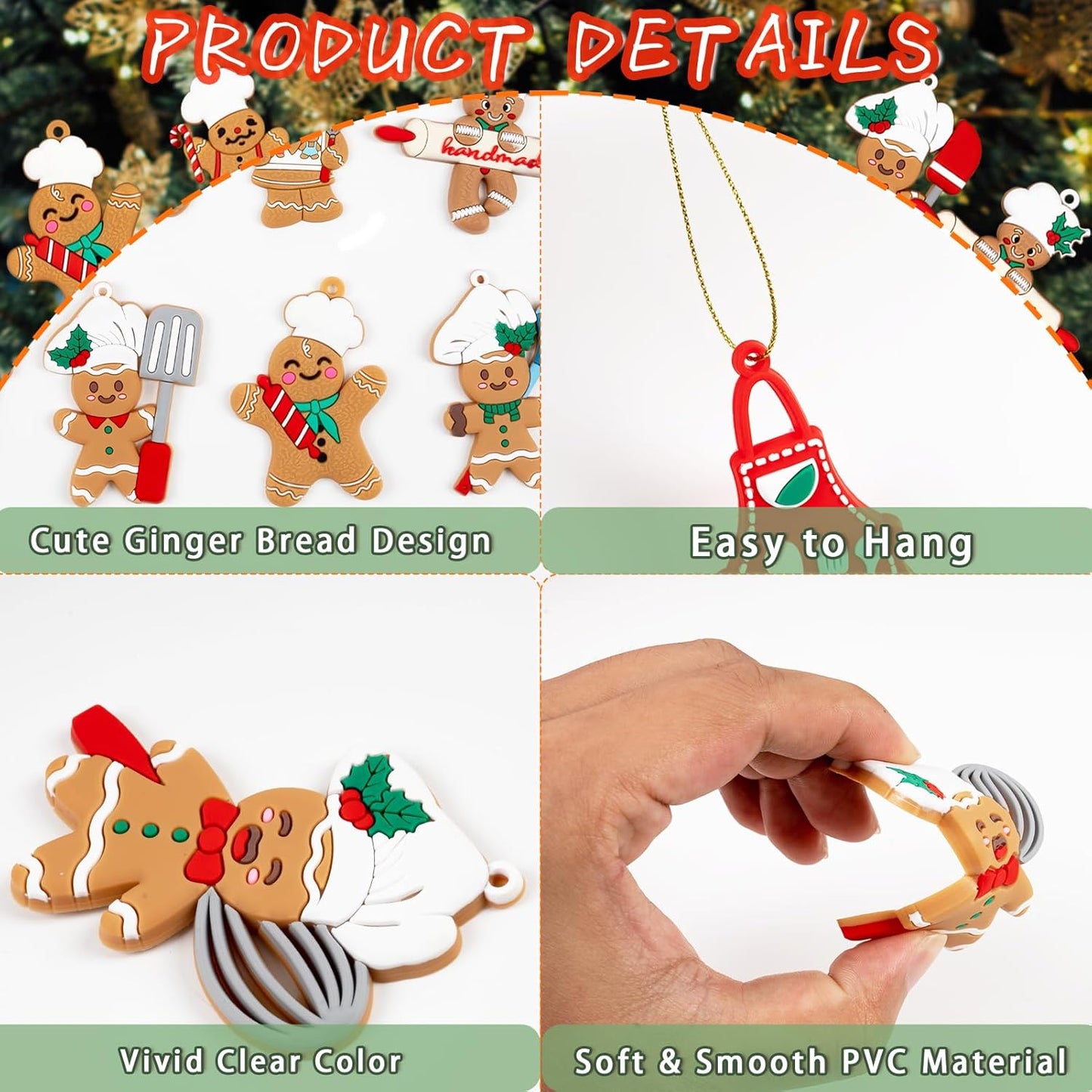 36pcs Gingerbread Christmas Decoration for Tree - Cooking Gingerbread Man Ornaments Christmas Hanging Decor for Christmas Tree Home Kitchen Decor Party Supplies