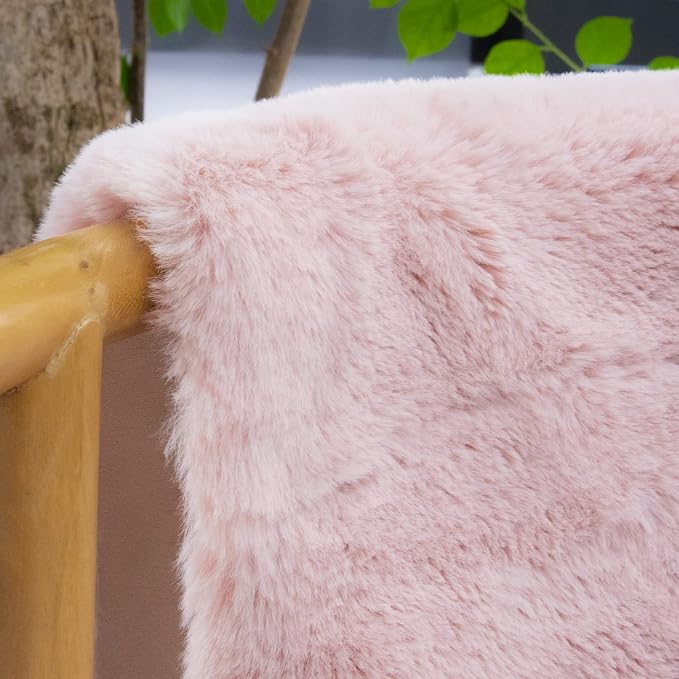 ORINOVA Pink Fluffy Washable Faux Rabbit Fuzzy Fur Area Rugs - Image 3