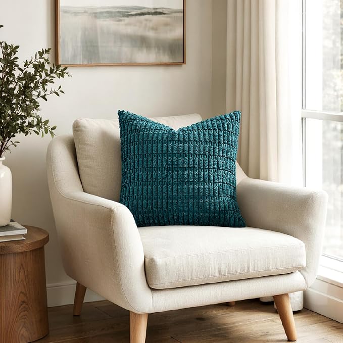 MIULEE Corduroy Decorative Throw Pillow Covers 20x20 Teal Pack of 2 | Soft Boho - Image 4