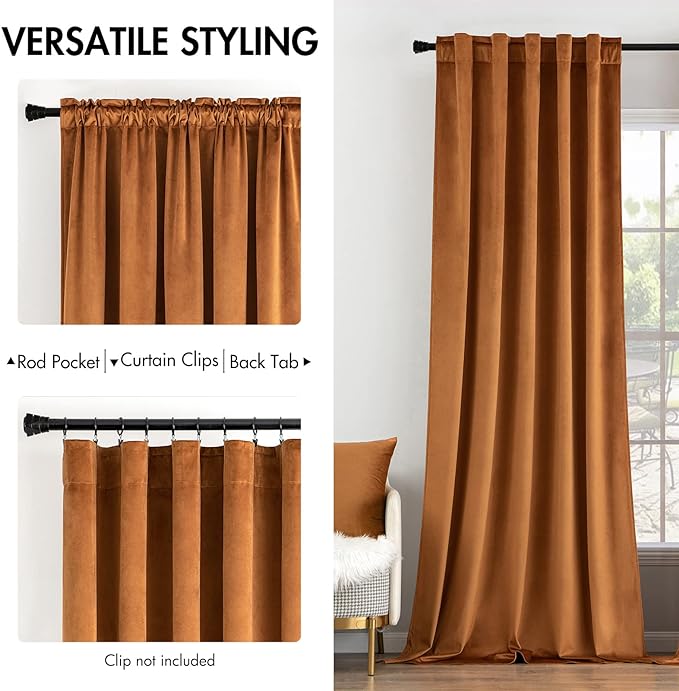 MIULEE Velvet Curtains 52x108 inches 2 Panels Gold Brown Blackout Curtains | - Image 2