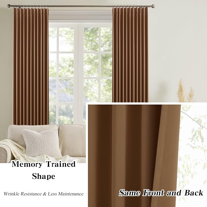 Cappuccino Brown Mocha Curtains 40x90 Inches Long 2 Panels Set, Pinch Pleated - Image 6