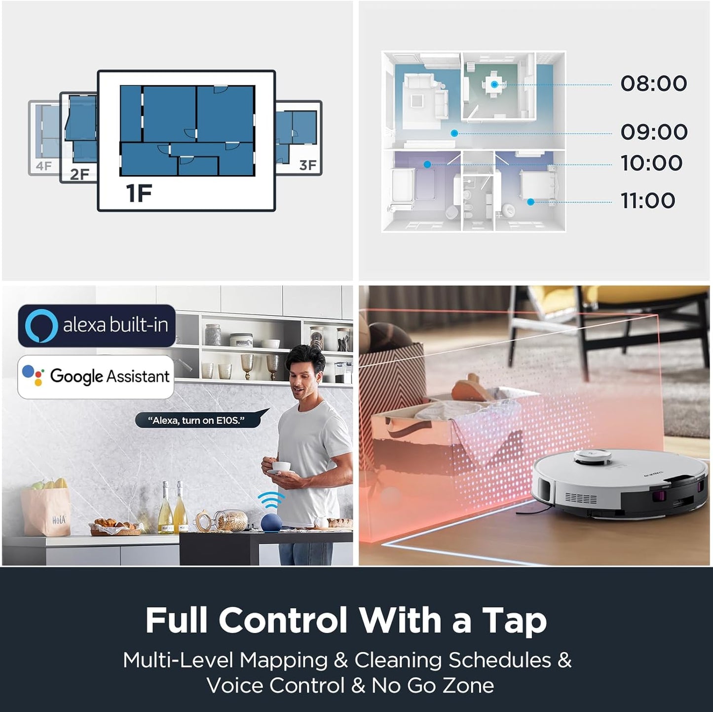 Eureka Robot Vacuum with Bagless Self Emptying Station, 2 in 1 Robotic Vacuum and Mop Combo, 60-Day Capacity, 4000Pa Suction, Auto Lifting Mop, LiDAR Navigation,NER E10s