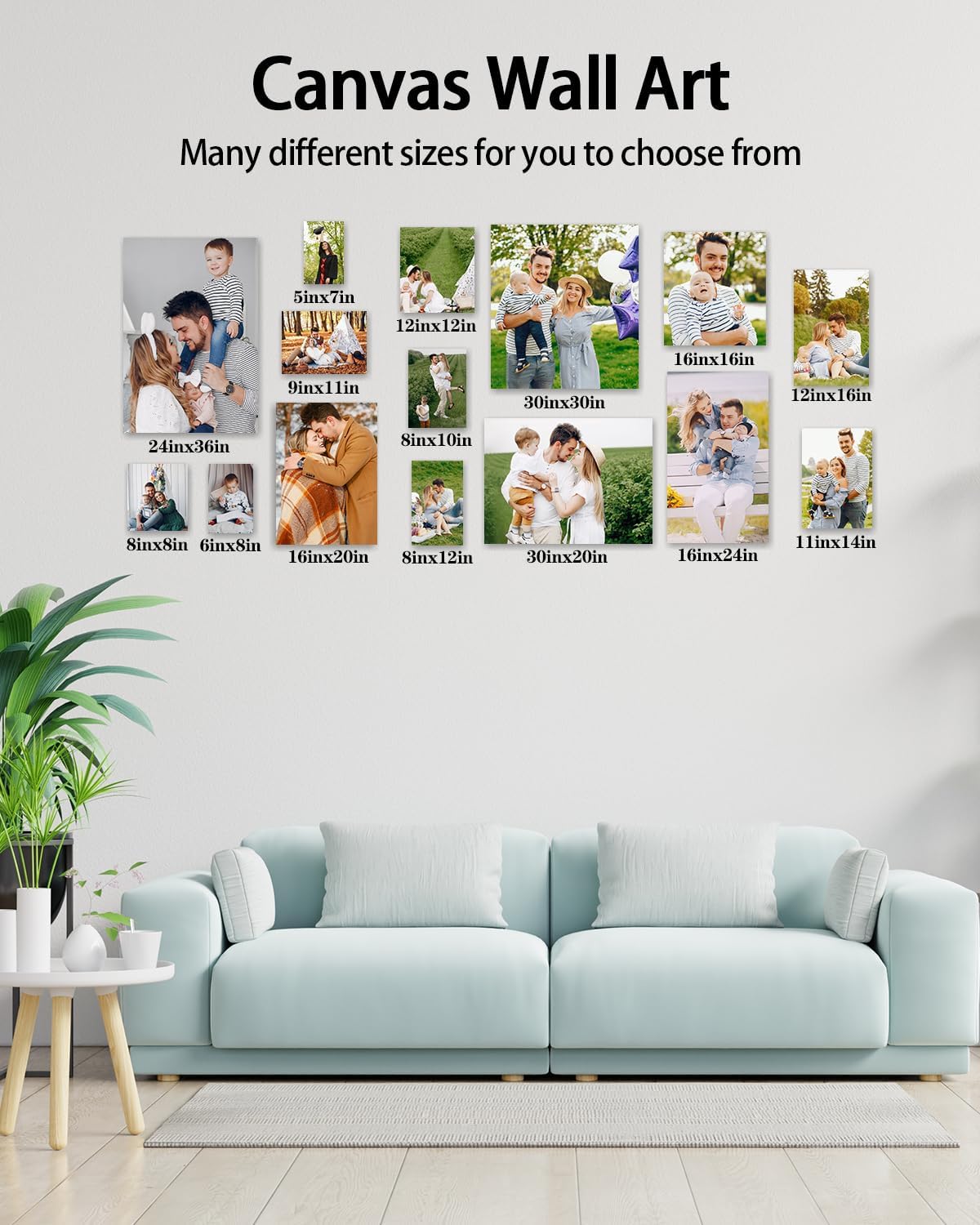 Personalized Custom Canvas Wall Art, Custom Canvas Prints with Your Photos for Living Room, Bedroom, Wedding Pet Baby Family Photo Framed Wall Art, Customized Photo Gift for Family，Friend，Lover，Pet