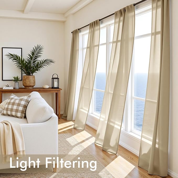 MIULEE Beige Sheer Curtains 108 Inches Long 4 Panels 42 x 108 Inches | Light - Image 4