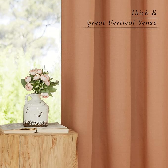 NICETOWN Linen Burlap Burnt Orange Window Treatments, Grommet Thick Privacy - Image 3