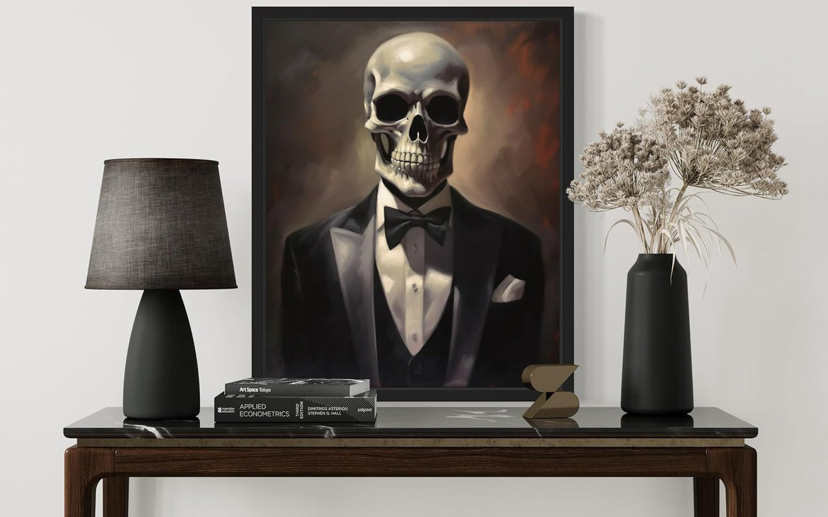 Skull Portrait Poster Art Print, Halloween Scary Vintage Wall Art Academia Spooky Painting Decoration for Horror Prints, Gothic Posters Bedroom Decor 89 (Skull Portrait, 11 x 14 inches, Unframed)