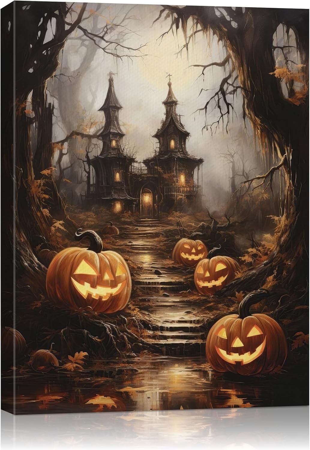 AbcCustomize Halloween Canvas Wall Art - Spooky Haunted House & Eerie Pumpkins Poster, Gothic Fall Decorations for Home, Vintage Halloween Decor Indoor for Living Room, Bedroom & Party