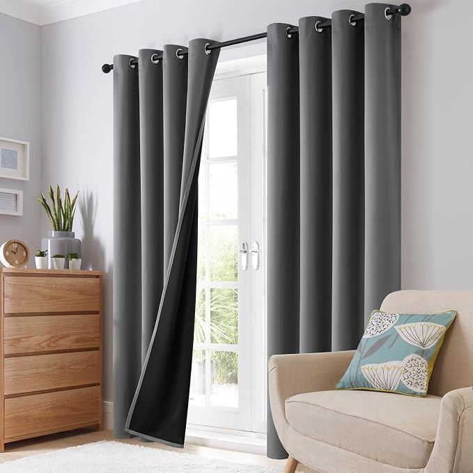 SimpleHome Grey 100% Blackout Curtains Room Darkening Living Room 90 Inch | - Image 8