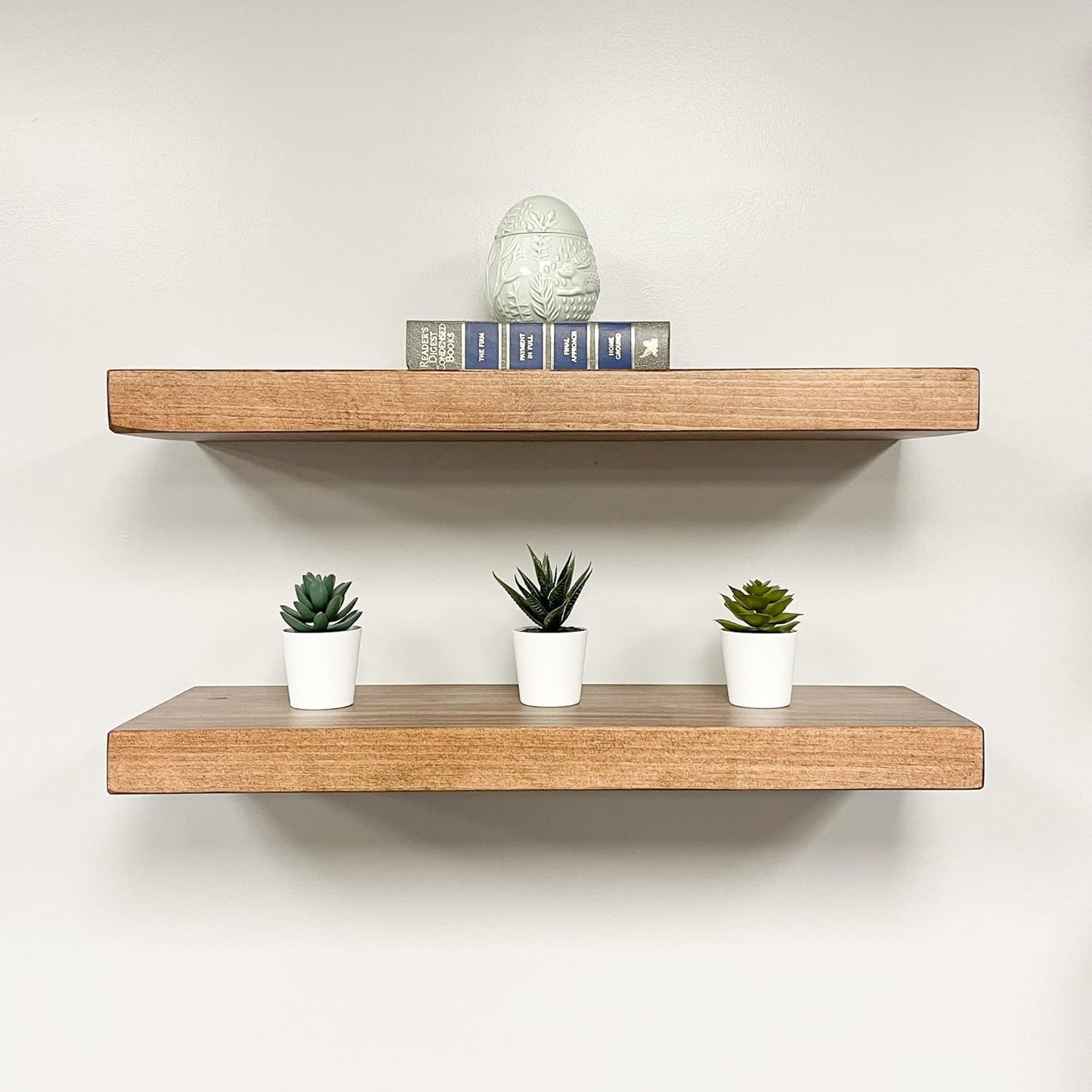 URBANDI, Rustic Floating Shelves, Set of 2, Hidden Bracket, Solid Wood, Heavy Duty, Wall Mounted Shelves, (Brown, 24Wx8D)