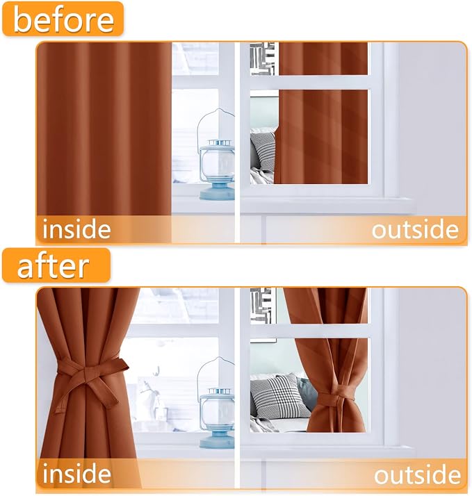 Fall Blackout Curtains for Bedroom, 42 x 84 Inches Long Burnt Ochre | Thermal - Image 4
