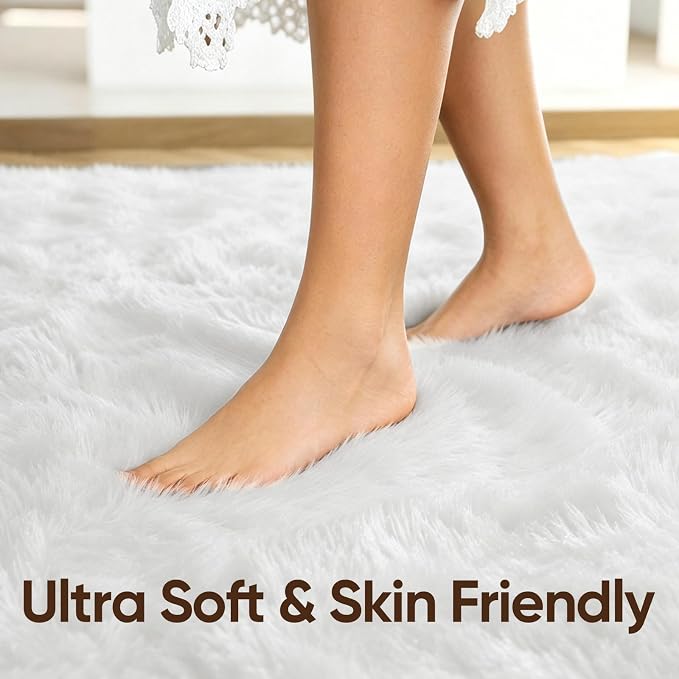 2x3 White Fluffy Soft Area Rug Non-Slip - Image 5