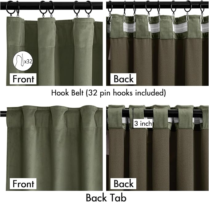 MIULEE Velvet Curtains 50W x 96L 2 Panels Sage Green Blackout Curtains | Luxury - Image 3