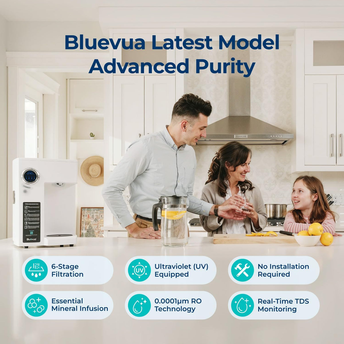 Bluevua RO100ROPOT-UV Reverse Osmosis System Countertop Water Filter - 6 Stage Purification with UV and Remineralization, Counter RO Filtration, Portable Water Purifier