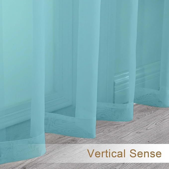 Chyhomenyc Aqua Sheer Curtains 30 inch Length 2 Panels, Light Filtering Voile - Image 8
