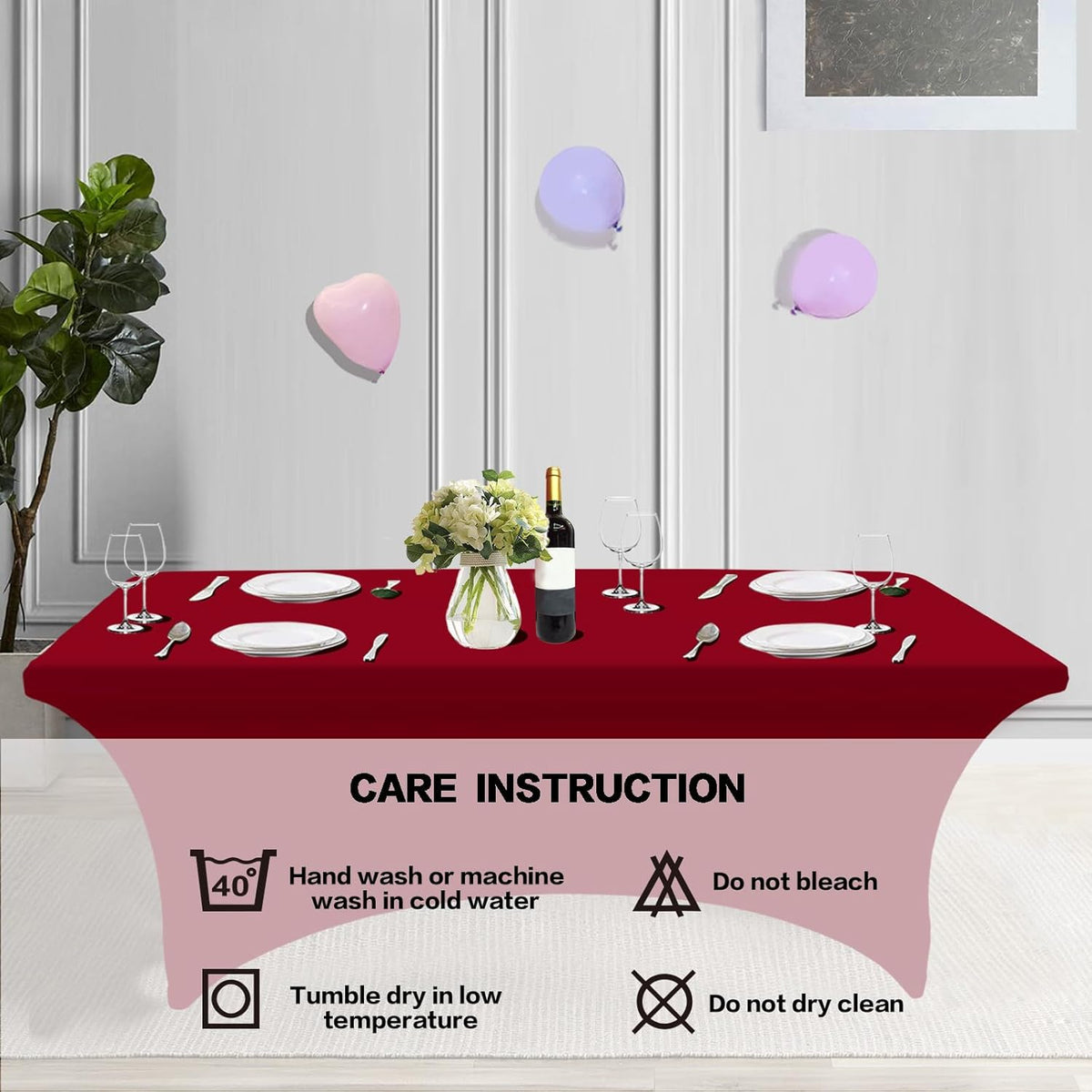 IVAPUPU 6FT Table Cloth for Rectangular Fitted Events Stretch Burgundy Table Covers Washable Cover Spandex Tablecloth Protector for Party, Wedding, Cocktail, Banquet, Festival