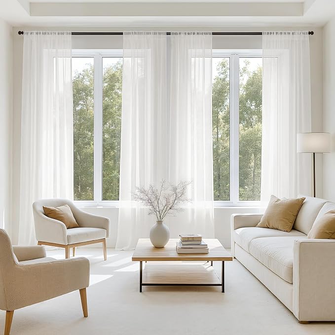 MIULEE Beige White Sheer Curtains 72 Inches Long 4 Panels 42 x 72 Inches | by MIULEE
