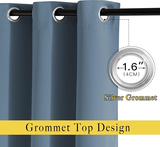 NICETOWN 50% Blackout Smoky Blue Sliding Glass Curtains 2 Panels Set - Image 2