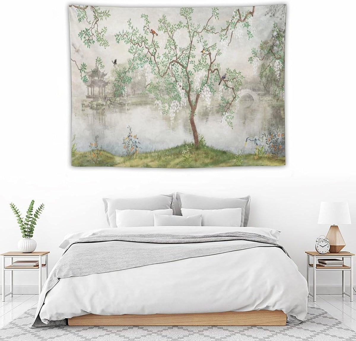 HZOHNAGO Japanese Tapestry Tree Misty Garden Lake Printed Wall Tapestry Ink Painting Wall Hanging for Bedroom Living Room Dorm 40" W x 30" H