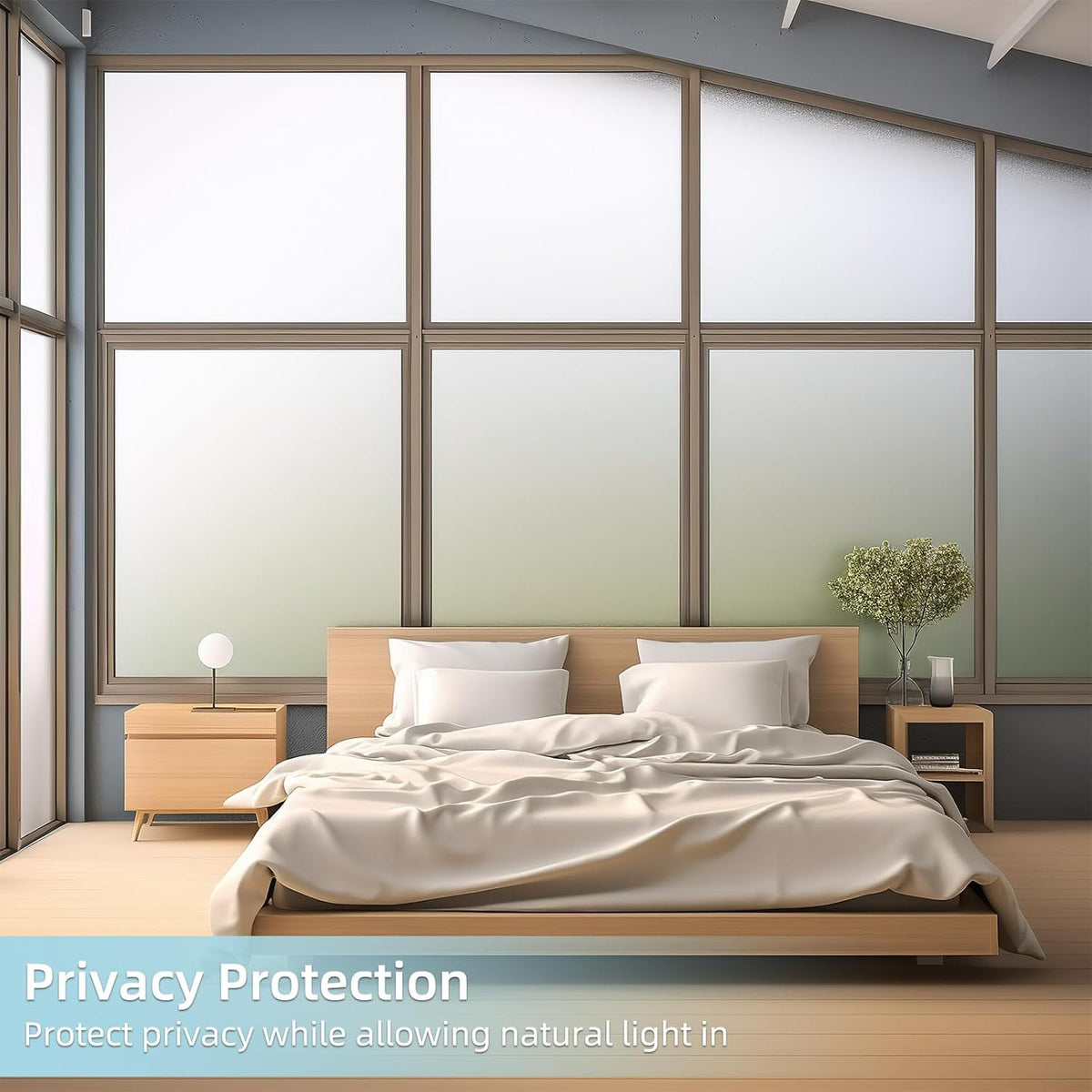 DUOFIRE Privacy Window Film Frosted Glass Film Matte White Static Cling Glass Film No Glue Anti-UV Window Sticker Non Adhesive for Privacy Office Meeting Room Bathroom Living Room DS001W 17.4x157.4in