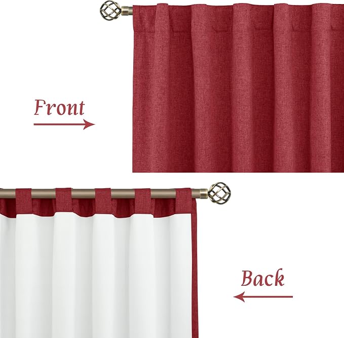 Red 100% Blackout Linen Curtains 72 Inches - Image 8