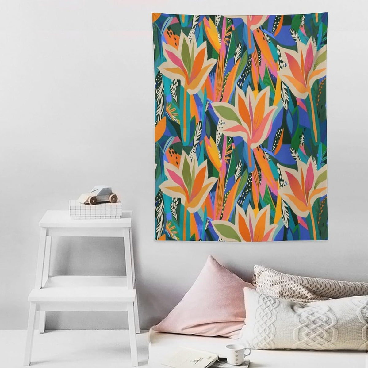 ICMOLYYENLO Boho Green Leaves Tapestry, Mid Century Abstract Tropical Palm Leaves Modern Minimalist Geometric Wall Hanging, Neutral Home Decor Art for Living Room Bedroom Dorm 60x60 Inch