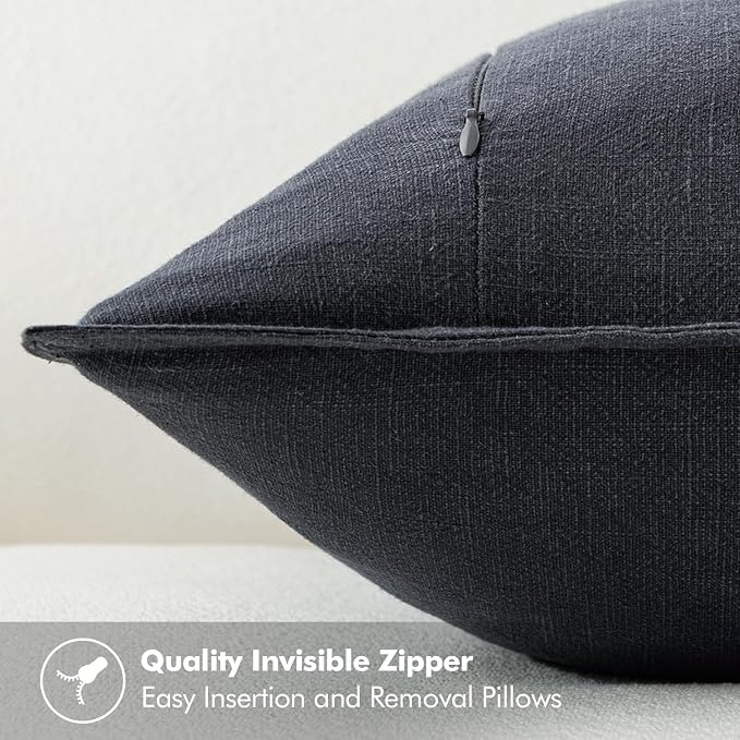 MIULEE Decorative Linen Euro Sham Pillow Covers 24x24 Dark Gray | Boho - Image 3