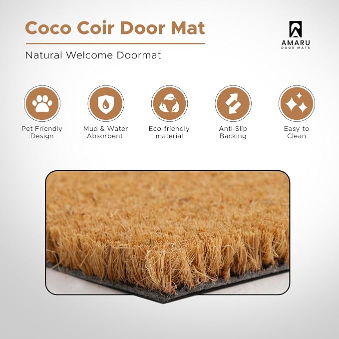 Coir Welcome Mat, Hi-Bye Cat, 17 x 29 in | 100% Natural Coir, Anti-Shedding - Image 3