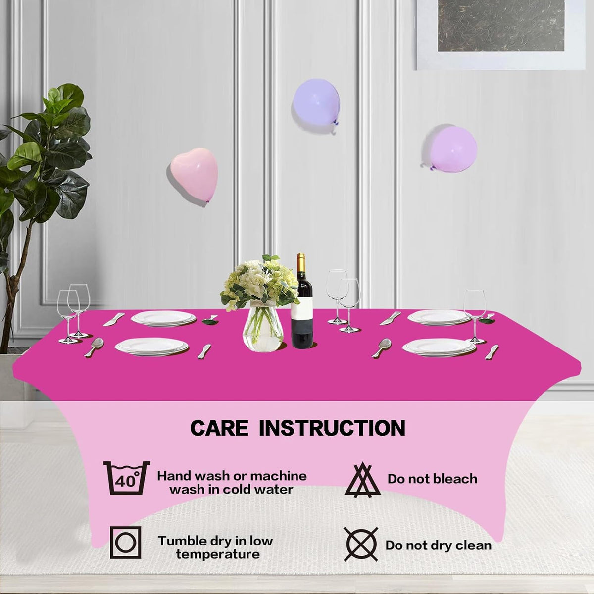 IVAPUPU 4FT Table Cloth for Rectangular Fitted Events Stretch Fuchsia Table Covers Washable Cover Spandex Tablecloth Protector for Party, Wedding, Cocktail, Banquet, Festival